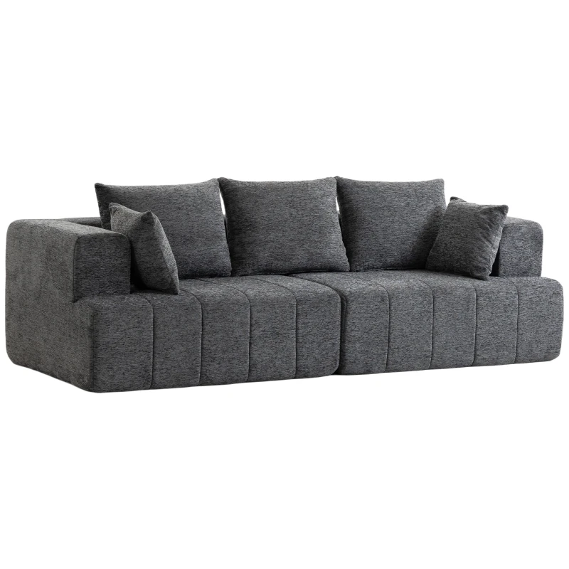 3‑Seater Chenille Sofa, 97.6" Modern Living Room Couch with Deep Padded Seat & Pocket Springs, Wide Armrests, 2 Cushions, Anti‑Slip Base, Gray