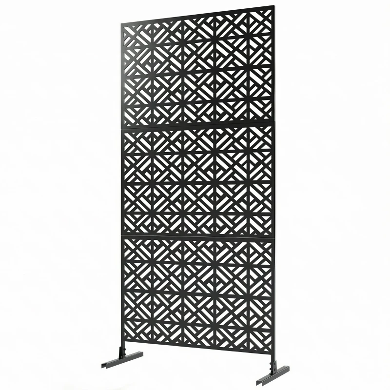 Panneau Brise Vue décoratif Extérieur Claustra Décoratif Jardin 3 Panneaux à motif géométrique paravent extérieur avec support en métal 92 x 40 x 192 cm, Noir