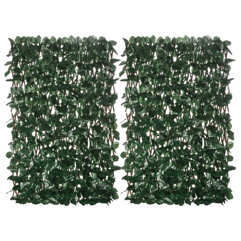 Haie artificielle extensible avec lot de 2 panneaux 295 x 70 cm de couleur verte