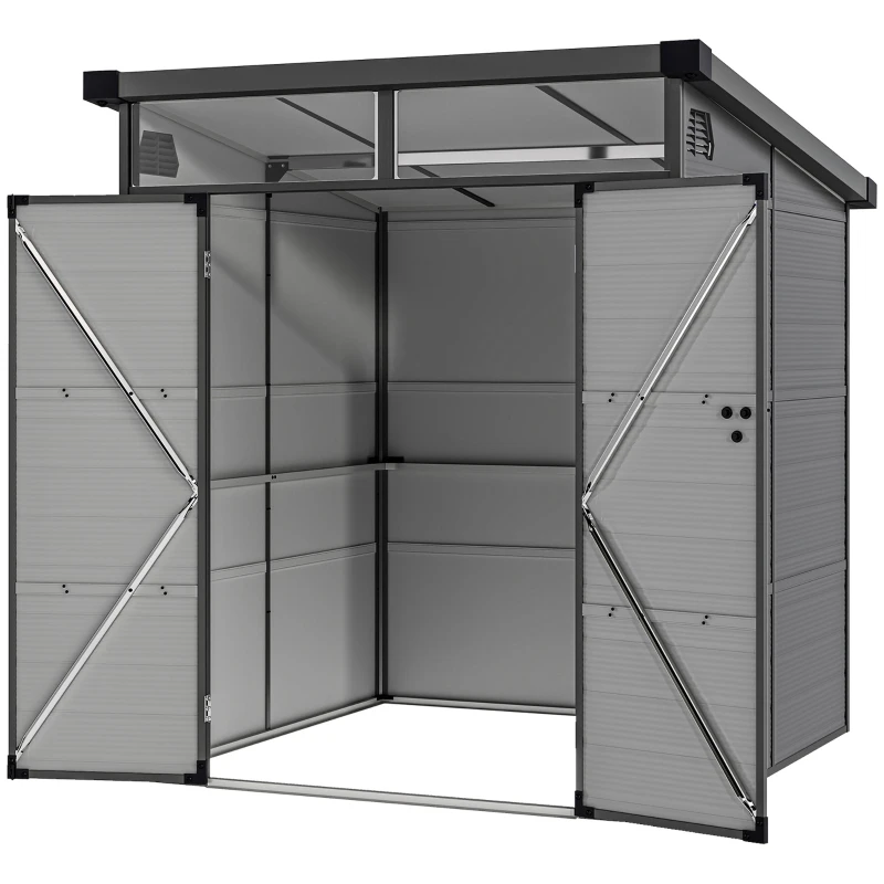 Abri de jardin en polypropylène 3,24 m2, cabane de jardin 190 x 191 x 215 cm, cabanon rangement outils avec fenêtres, 2 évents, double porte verrouillable, gris clair
