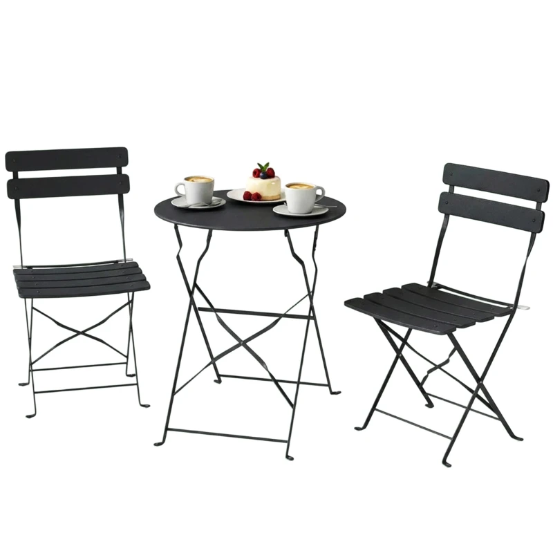 Ensemble bistro pliable 3 pièces avec table et 2 chaises de couleur noire