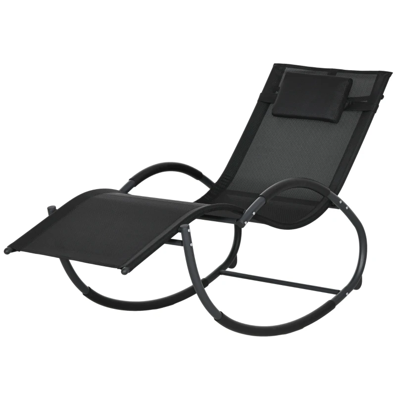 Chaise longue à bascule avec tétière utilisation extérieure intérieure noir