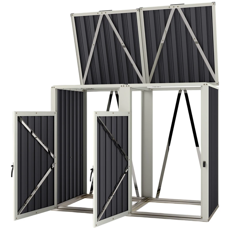 Abri pour 2 poubelles de 240 L mesurant 146 x 81 x 122 cm avec couvercles relevables