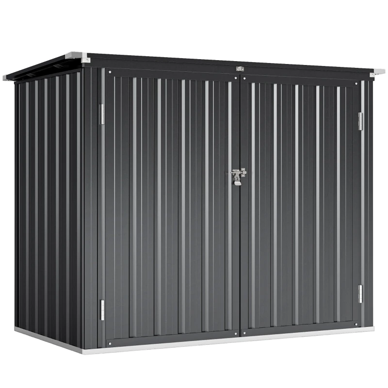 Cache Poubelle Extérieur 1,2 m2, 150x80x117cm, Abri de Jardin en Acier Galvanisé pour 2 Poubelles, Double Porte à Serrures, Couvercle Relevable à Charnière, Rangement pour Vélo, Outils