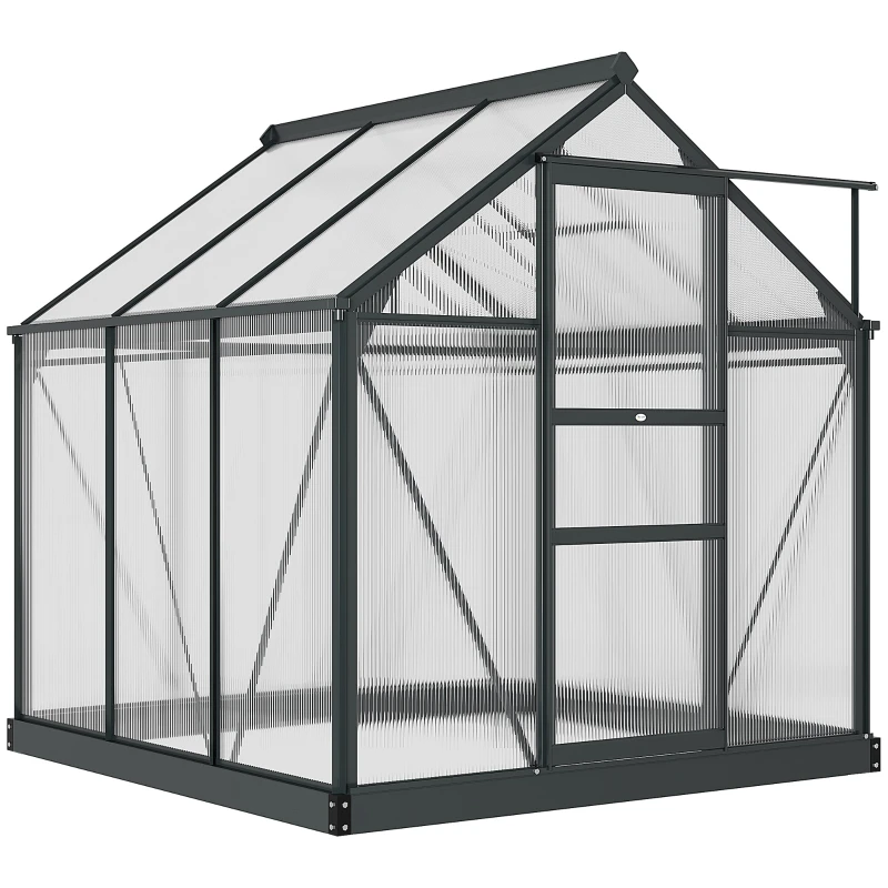 Serre polycarbonate 3,65 m² avec fondation et lucarne et porte coulissante en gris