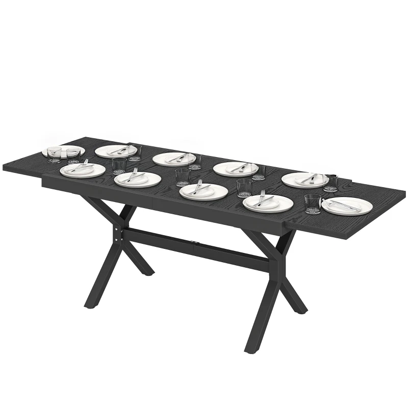 Table de Jardin Extensible Aluminium Effet Bois - 154-214 cm Table de Repas Extérieure pour 8-10 Personnes - Structure X Robuste et Pieds Réglables pour Terrasse et Jardin, Gris Anthracite