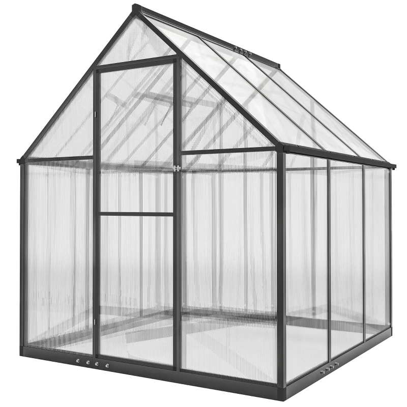 Serre polycarbonate 3 m² avec fenêtre réglable et porte battante transparente