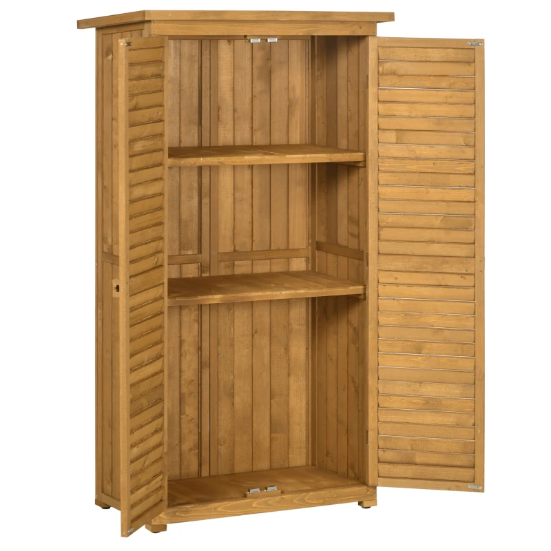 Armoire de jardin en bois avec 2 étagères et portes persiennées mesurant 87 x 47 x 160 cm