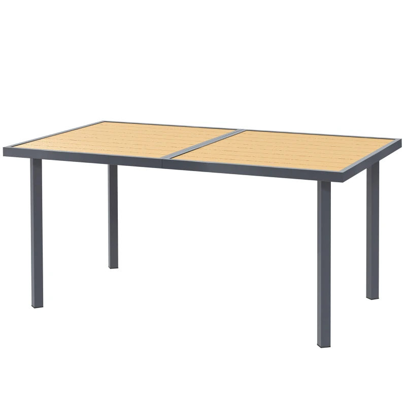 Table à manger de jardin pour 6 personnes, table de jardin avec plateau effet bois rectangulaire en acier anti-rouille pour patio, terrasse, 150 x 90 x 72 cm, bois naturel