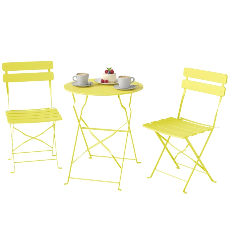 Ensemble bistro pliable 3 pièces avec table et 2 chaises de couleur jaune