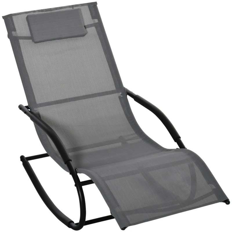 Chaise longue à bascule rocking chair ergonomique avec tétière accoudoirs métal galvanisé textilène dim. 63l x 160P x 88H cm Gris