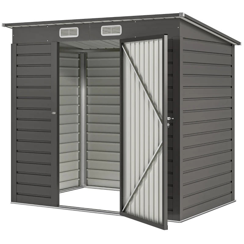 Abri de jardin en métal 2,5 m² facile à monter, cabane de jardin 191x130x183cm structure en acier galvanisé améliorée, cabanon rangement outils gants portes verrouillables 2 aérations, gris