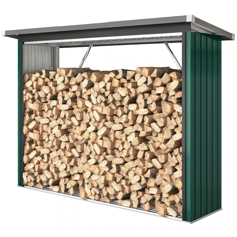 Abri à Bûches en Acier Galvanisé avec Toit Incliné pour Jardin 213 x 66,5 x 150 cm Vert
