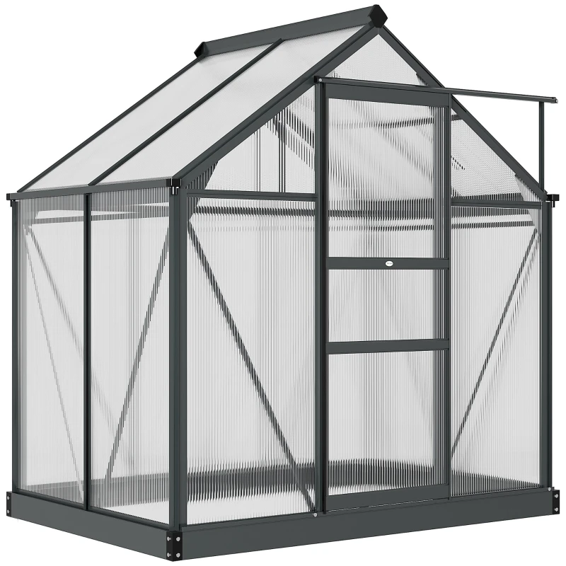 Serre polycarbonate 2,51 m² avec fondation et lucarne et porte coulissante en gris