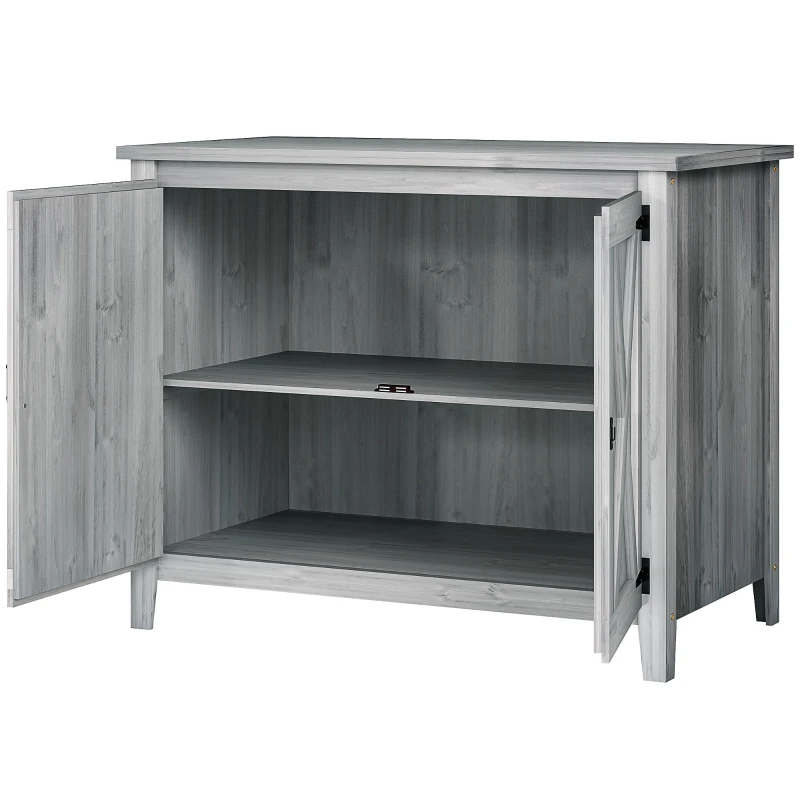Armoire de jardin en bois avec étagères et double porte de 110 x 60 x 88,5 cm en gris