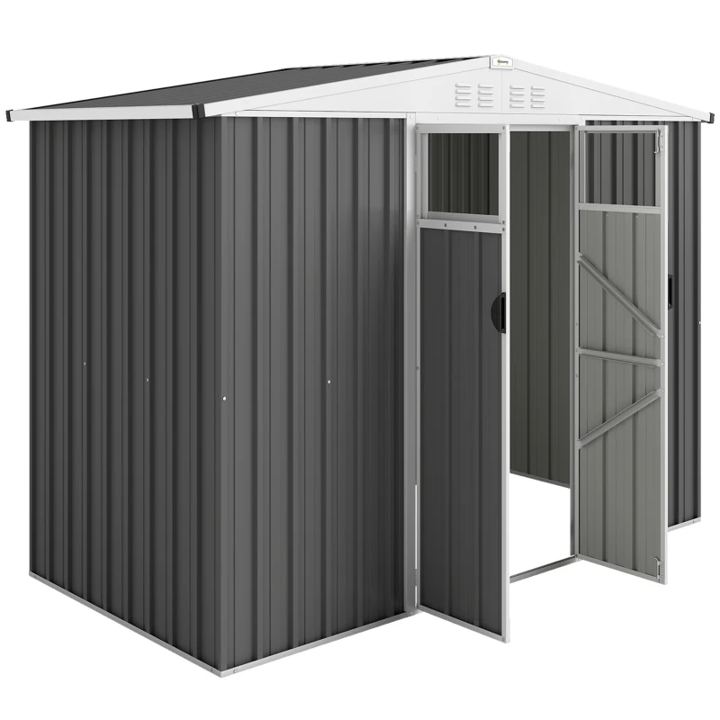 Abri de jardin en métal 2,7 m² cabane de jardin 246 x 117 x 180 cm cabanon rangement outils avec fenêtre, 4 évents et porte verrouillable, cabanon jardin extérieur en acier galvanisé, gris