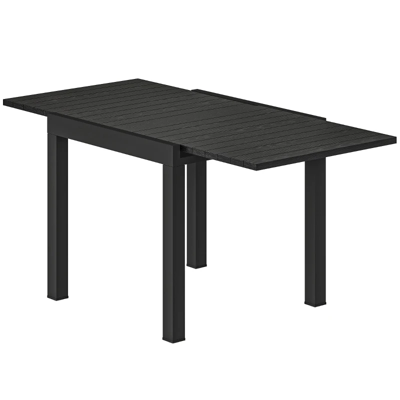 Table de jardin extensible pour 4-6 personnes avec rallonge auto-stockée aluminium avec effet bois 80-160 x 80 cm noir