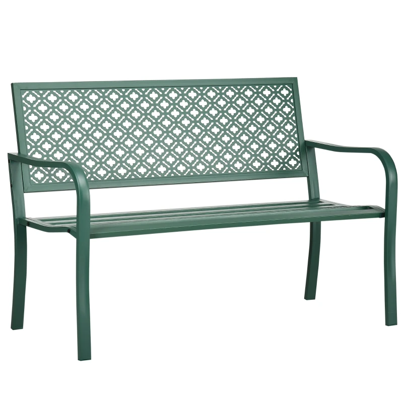 Banc de jardin banc extérieur jardin en acier avec dossier à motif floral pour 2 personnes 127 x 63 x 83 cm vert foncé