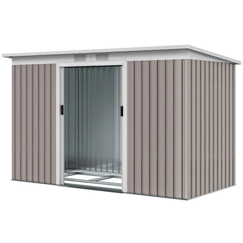Abri de jardin 3,6 m² avec fondation et portes coulissantes de couleur gris clair