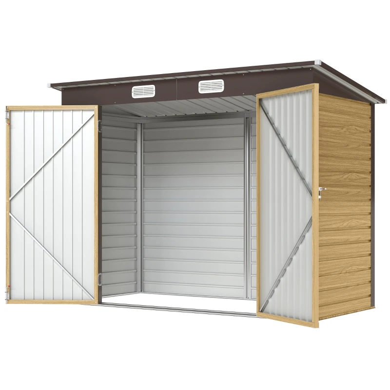 Abri de Jardin en Métal 3 m2, Cabane de Jardin 249x121x183cm, Structure en Acier Galvanisé Améliorée, Cabanon Rangement Outils, Gants, Portes Verrouillables, Aérations, Chêne