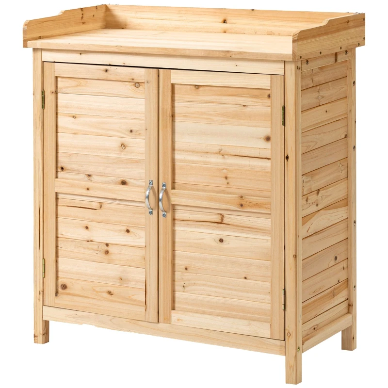 Armoire de jardin en bois avec double porte et étagère mesurant 83 x 40 x 92 cm