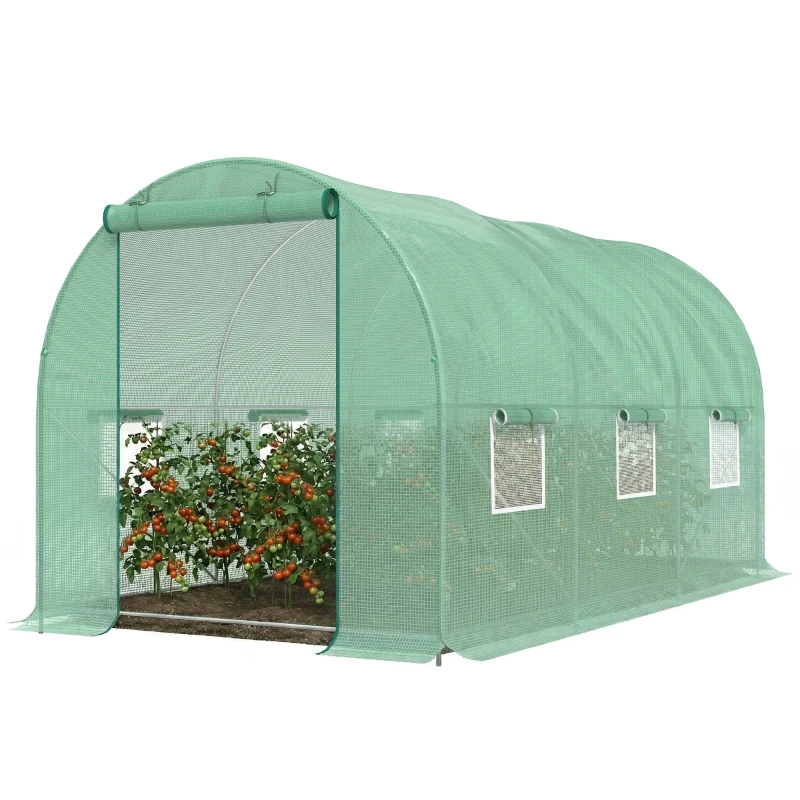 Serre de Jardin Tunnel 4,5L x 2l x 2H m chassis Tubulaire Acier galvanisé renforcé 1,8 cm 6 fenêtres 1 Porte Vert