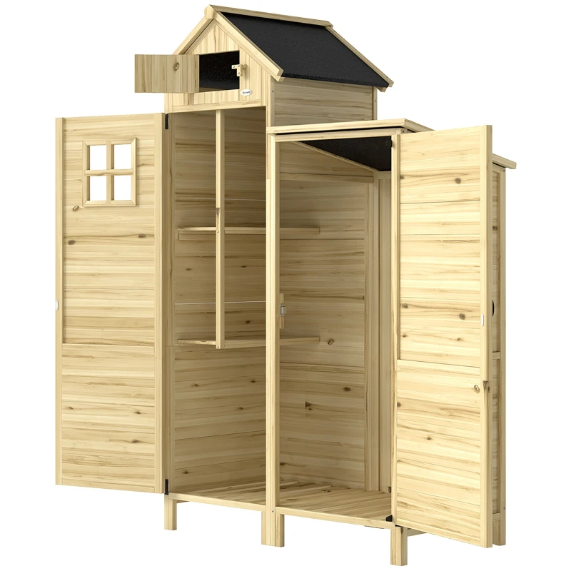 Armoire de jardin en bois à double zone avec étagères amovibles et fenêtre