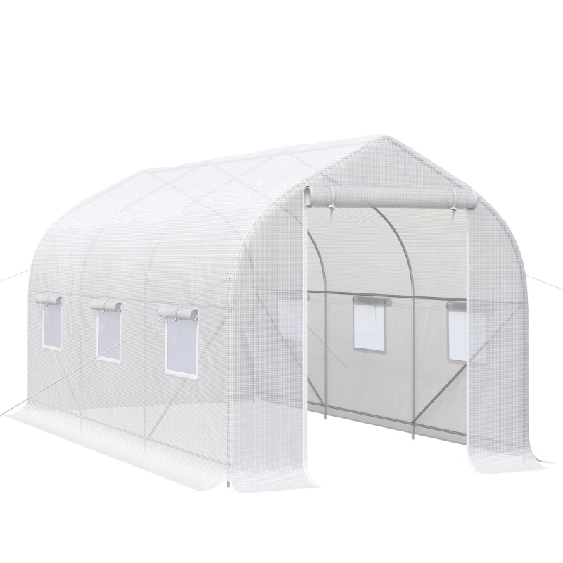 Serre tunnel de jardin 8m2, serre de jardin tunnel 400x200x200cm avec 1 portes et 6 fenêtres, pour extérieur, toutes saisons, légumes, fruits, fleurs, bache PE haute densité 140 g/m2 blanc