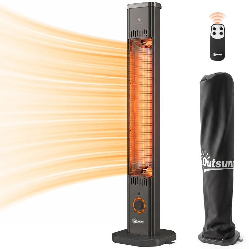 Radiateur infrarouge 2000 W extérieur avec télécommande 104,6 x 30,5 x 25 cm Noir