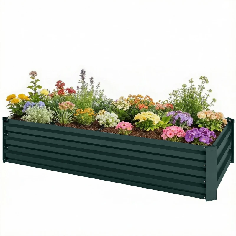 Jardinière rectangulaire potager de jardin bac à fleurs en acier avec bordure de sécurité et fond ouvert dim. 150L x 70l x 30H cm vert