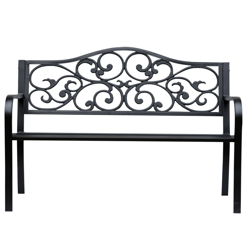 Banc de jardin 3 places terrasse Style Cosy Chic 127L x 60l x 85H cm métal époxy anticorrosion Noir