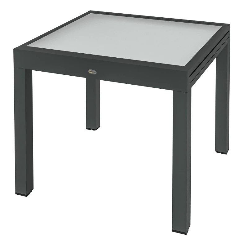 Table Extensible de Jardin Grande Taille dim. dépliées 160L x 80l x 75H cm Aluminium Gris foncé Plateau Verre trempé Transparent