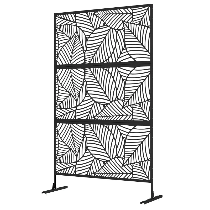 Panneau brise-vue décoratif à motif végétal mesurant 122 x 45 x 198 cm de couleur noire