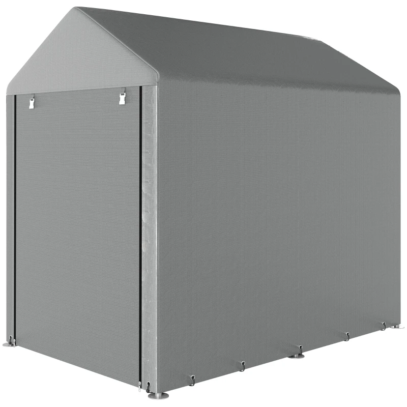 Abri de Jardin avec 2 Compartiments, Tente de Stockage Imperméable, Abri Moto, Porte Enroulable à Fermeture éclair, Garage pour Vélo, Outils, Moto, Bois, 120x179x165cm, Gris Clair