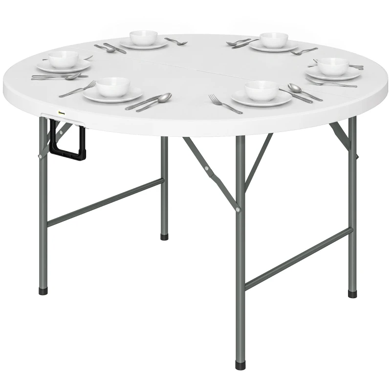 Table ronde de jardin pliante 122 cm peut accueillir 6 personnes pour évènement, structure métal, plateau HDPE
