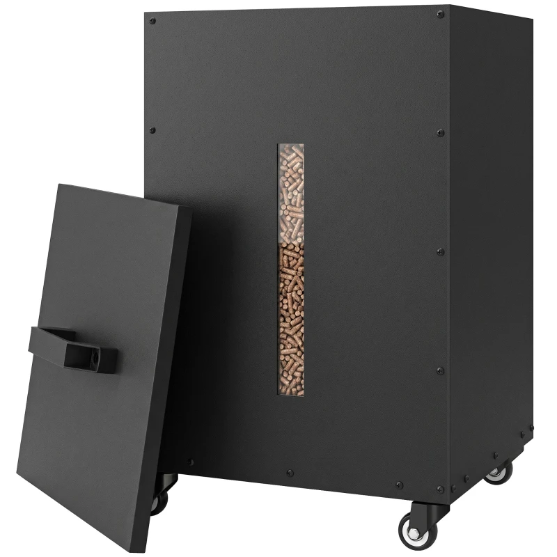 Réservoir à Granulés en Acier 30 kg avec Roulettes pour Poêle 36,5 x 36,5 cm Noir