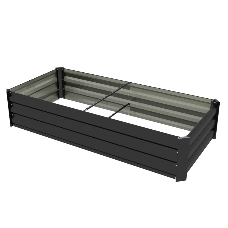 Jardinière rectangulaire potager de jardin bac à fleurs en acier avec bordure de sécurité et fond ouvert dim. 150L x 70l x 30H cm noir