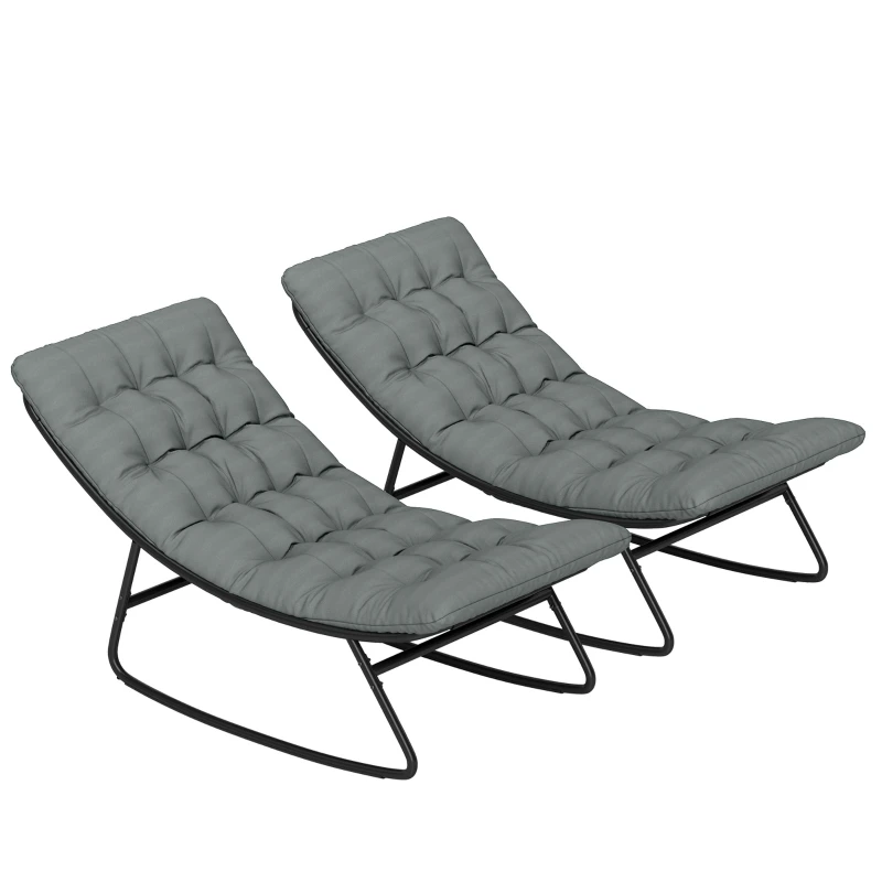 Lot de 2 fauteuils à bascule extérieur, chaises à bascule avec coussins épais, siège tissu textilène respirant et cadre en acier, rocking chair extérieur, jardin, terrasse, patio, gris foncé