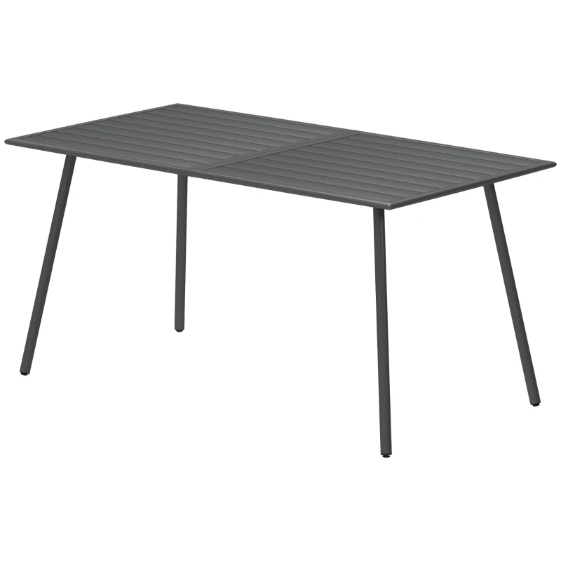 Table à manger de jardin pour 6 personnes, table de jardin avec plateau à lattes rectangulaire en acier anti-rouille, pour patio, terrasse, balcon, 150 x 80 x 74 cm, gris