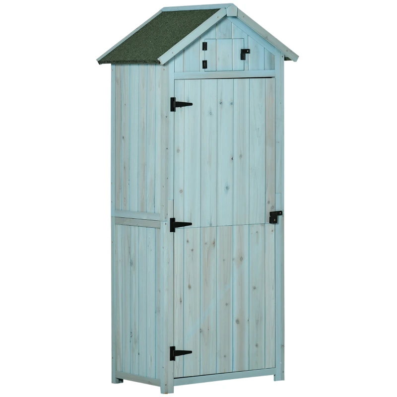 Armoire de jardin en bois avec 3 étagères et double porte de 77 x 54 x 179 cm en bleu