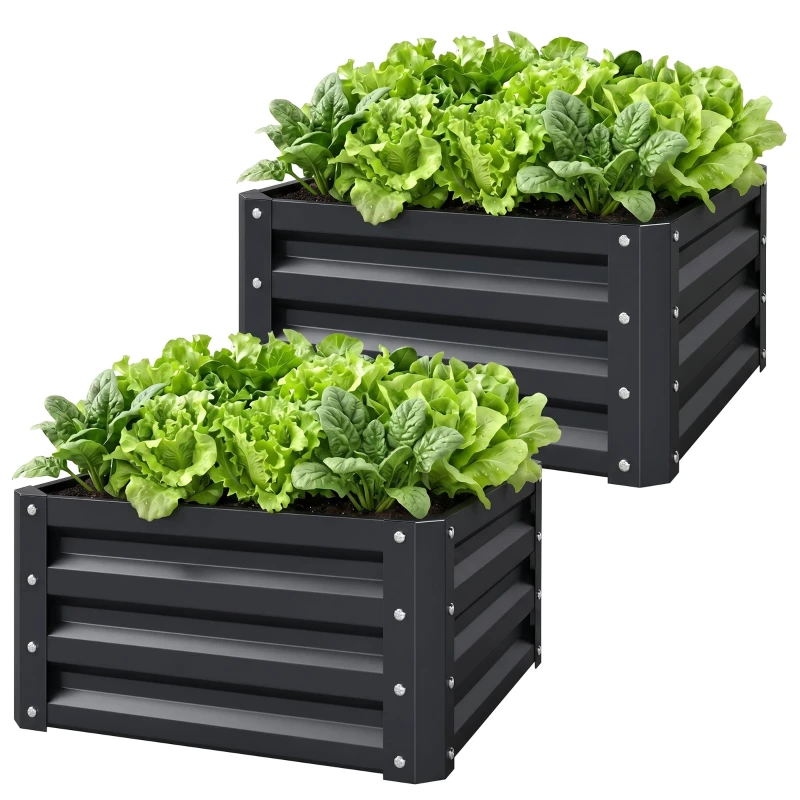 Lot de 2 jardinières surélevées en acier galvanisé 60 x 60 x 30,5 cm, carre potager de jardin pour légumes, fleurs et herbes, gris