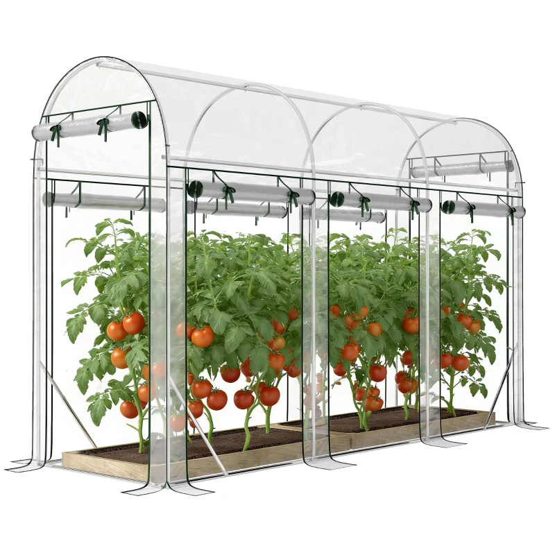 Serre tunnel de jardin 3 m2, serre de jardin tunnel 295x100x197cm avec cadre en acier galvanisé, 8 portes roulantes, pour extérieur, toutes saisons, transparent