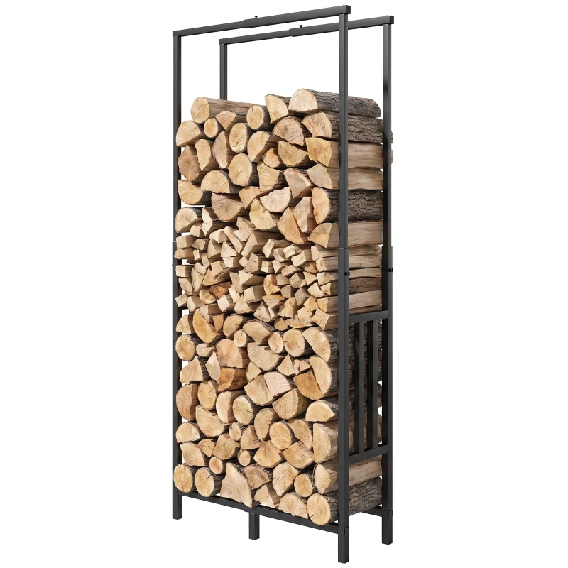 Porte-Bûches en Acier Réglable pour Cheminée Maison 75,5 x 25 x 170 cm Noir