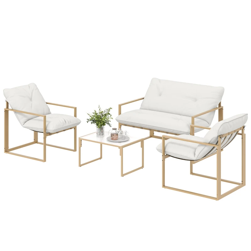Salon de Jardin 4 Places Coussins Épais 15cm avec Canapé Fauteuils et Table Kaki