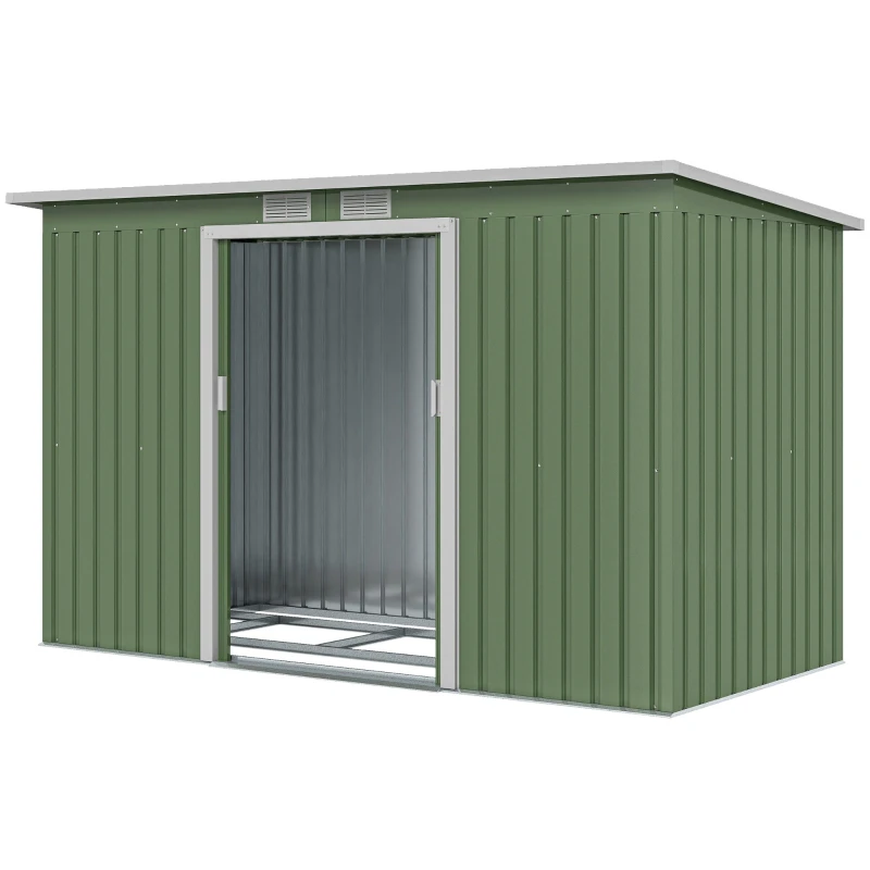 Abri de jardin 3,6 m² avec fondation et portes coulissantes de couleur vert clair