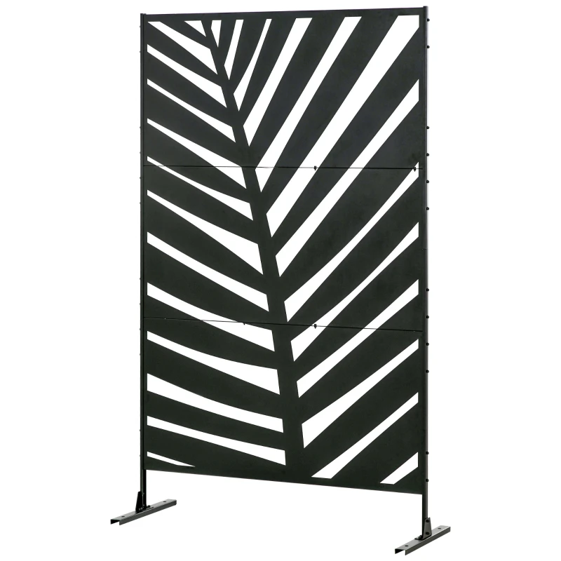 Paravent séparateur de jardin cloison de séparation 3 panneaux décoratifs extérieur à motif végétal en acier - 122 x 45 x 198 cm noir