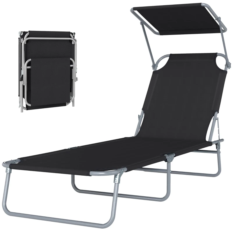 Transat pliable avec dossier multiposition et pare-soleil réglable de couleur noire