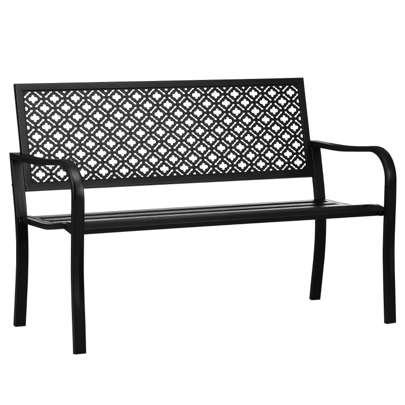 Banc de jardin banc extérieur jardin en acier avec dossier à motif floral pour 2 personnes 127 x 63 x 83 cm noir
