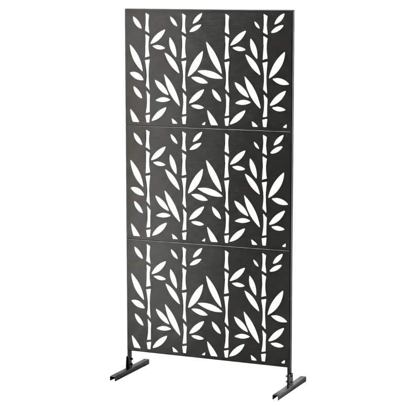 Panneau Brise Vue décoratif Extérieur Claustra Décoratif Jardin 3 Panneaux à motif Bambou paravent extérieur avec support en métal 92 x 40 x 192 cm, Noir