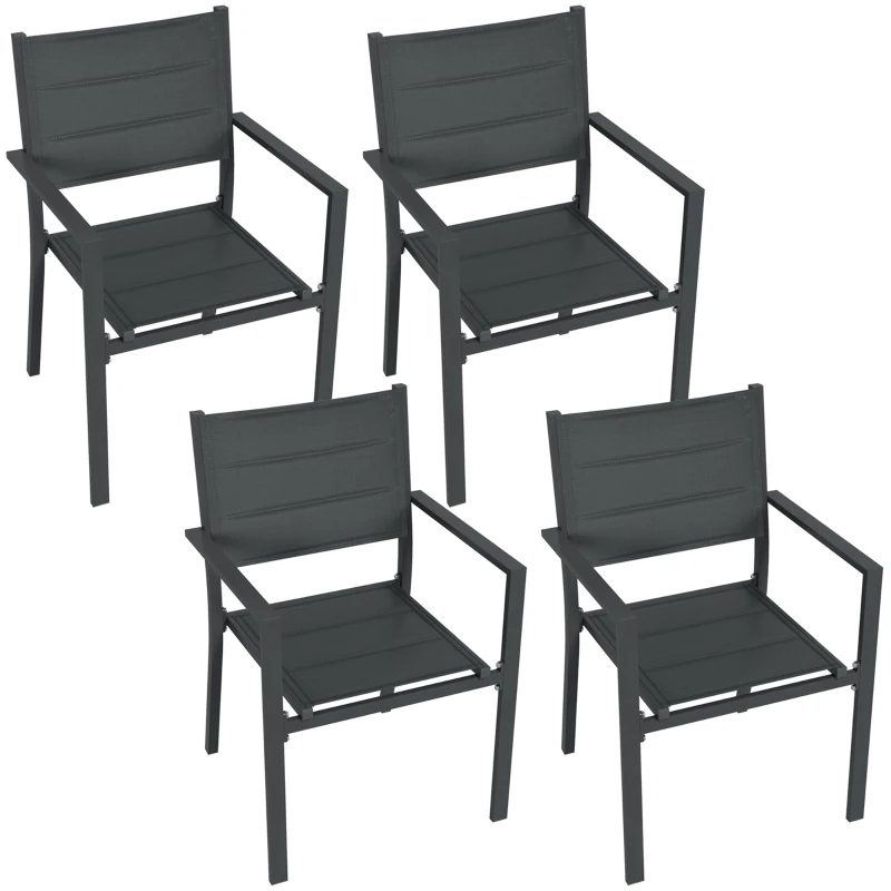 Ensemble de 4 chaises de jardin empilables en aluminium et textilène avec accoudoirs, lot de 4 pièces pour extérieur